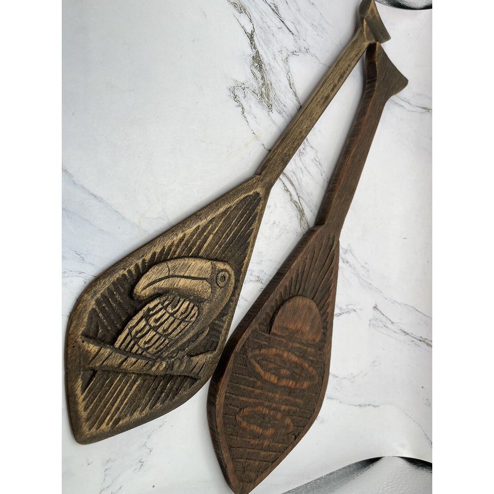 2 Hand Carved Wood Paddle Molds Toucan & Sun? 13 Inches Long